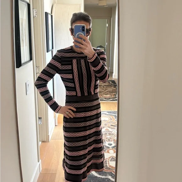 M Missoni Signature Knit Long Sleeve A-Line Dress Purple Pink  Size IT 44 /US 8 - Picture 5 of 9